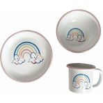 Bidoluraf Rainbow Bebek/çocuk Emaye Yemek Seti 3 Parça (Tabak - Kase - Kupa) - Pembe