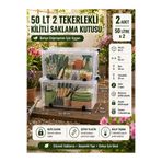 biedda 2 Adet 50 LT Tekerlekli Kilitli Ev Mutfak ve Kamp Saklama Kutusu Şeffaf Plastik Organizer Düzenleyici Kutu