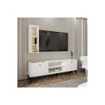 Bien Işıklı 2 Kapaklı Tv Ünitesi Ve Duvara Monte Led Işıklı Raf - Beyaz