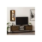 Bien Işıklı 2 Kapaklı Tv Ünitesi Ve Duvara Monte Led Işıklı Raf - Ceviz