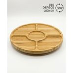 Bienca Döner Bambu Sunum Tabağı 29.5 cm | 6 Bölmeli Kahvaltılık & Çerezlik | 360° Döner Lazy Susan Organizer
