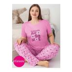 bie's Kadın Bisiklet Yaka Düğmesiz Battal Kesim Viskon Yazlık Kısa Kol Cepli Büyük Beden Pijama Takımı