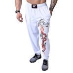 BIG SAM SPORTSWEAR COMPANY Erkek Bol Pantolon, Ejderha Tasarımı Spor Salonu Eşofman Altı, Beyaz, 3X-Large