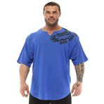 BIG SAM SPORTSWEAR COMPANY Erkek Büyük Beden Aktif Tişörtler, Vücut Geliştirme ve Kaldırma Spor Salonu Büyük Kesim Üstler, Mavi, S