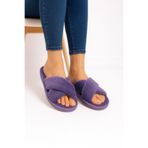 BİG STEPS Kadın Çapraz Bantlı Tüylü Ev Terliği - Yumuşacık Peluş Terlik, Sesiz Taban, Rahat Model Ev Terliği