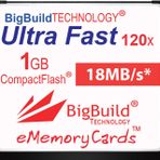 BigBuild Technology eMemoryCards 1GB Ultra Hızlı 18MB/s CompactFlash hafıza kartı Canon 10D/20D/30D/40D/50D/1D/1Ds/5D/5Ds/7D Mark I/II/IV, Nikon D, Olympus E, Sony Alpha, Leica S Kameralar ile uyumlu