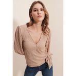 Bigdart 0441 Anvelop Örme Bej Kadın Bluz