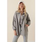 Bigdart 0674 Gri Cepli Oversize Kadın Gömlek