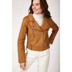 Bigdart 1025 Bej Suni Deri Biker Kadın Ceket
