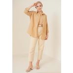 Bigdart 103901 Oversize Basic Bej Kadın Tesettür Gömlek