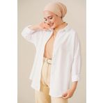 Bigdart 103901 Oversize Basic Beyaz Kadın Tesettür Gömlek