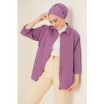 Bigdart 103901 Oversize Basic Koyu Lila Kadın Tesettür Gömlek