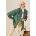 Bigdart 103901 Oversize Basic Tesettür Gömlek - Zümrüt Yeşili