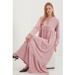 Bigdart 1627 A. Pembe Yaka Bağcıklı Kadın Tesettür Elbise