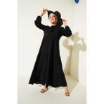 Bigdart 1627 Yaka Bağcıklı Tesettür Elbise - Antrasit - 42