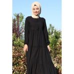 Bigdart 1627 Yaka Bağcıklı Tesettür Elbise - Antrasit - 46