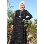 Bigdart 1627 Yaka Bağcıklı Tesettür Elbise - Siyah - 40