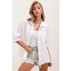 Bigdart 20213 Beyaz Oversize Basic Kadın Gömlek