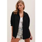 Bigdart 20213 Siyah Oversize Basic Kadın Gömlek