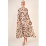 Bigdart 2144 Kahverengi Hakim Yaka Tesettür Kadın Elbise