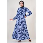Bigdart 2145 Lacivert Desenli Tesettür Kadın Elbise