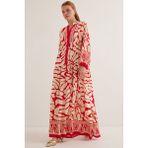 Bigdart 2423 Kırmızı Bej Viskon Tesettür Elbise