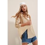 Bigdart 3900 Bej Oversize Uzun Basic Kadın Gömlek