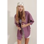 Bigdart 3900 Koyu Lila Oversize Uzun Basic Kadın Gömlek
