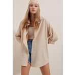 Bigdart 3900 Oversize Uzun Basic Krem Kadın Gömlek
