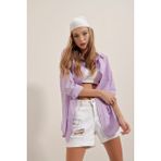 Bigdart 3900 Oversize Uzun Basic Lila Kadın Gömlek