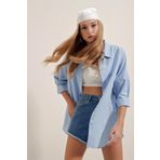 Bigdart 3900 Oversize Uzun Basic Mavi Kadın Gömlek