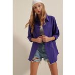 Bigdart 3900 Oversize Uzun Basic Mor Kadın Gömlek