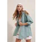 Bigdart 3900 Oversize Uzun Basic Su Yeşili Kadın Gömlek