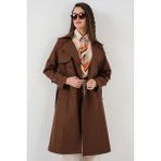 Bigdart 5918 Kruvaze Yaka Kahverengi Trençkot Kadın Regular Kalıp %100 Polyester - 52
