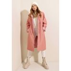 Bigdart 9091 Pembe Beli Büzgülü Kapüşonlu Kadın Trençkot