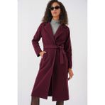 Bigdart 9118 Kruvaze Yaka Kaşe Kaban - Bordo - 44