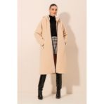 Bigdart 9132 Kapüşonlu Peluş Kaban - Krem - 36