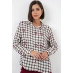 Bigdart Kadın Desenli Oversize Viskon Gömlek 20371 - Siyah - 38