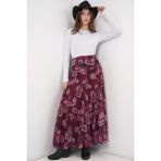 Bigdart Kadın Desenli Şifon Etek 8057 - Bordo - 44