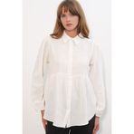 Bigdart Kadın Dokulu Oversize Keten Gömlek 20381 - Beyaz