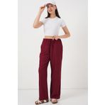 Bigdart Kadın Geniş Paça Keten Pantolon 6735 - Bordo