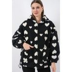 Bigdart Kadın Kapüşonlu Peluş Ceket 5236 - Siyah - 42