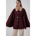 Bigdart Kadın Kemerli Kaşe Panço 9165 - Bordo