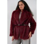 Bigdart Kadın Kemerli Oversize Kürklü Kaban 9156 - Bordo Polar Astar ile Şık Dokuma - 40