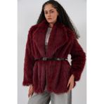 Bigdart Kadın Kemerli Oversize Kürklü Kaban 9156 - Bordo