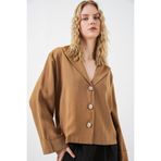 Bigdart Kadın Kruvaze Yaka Oversize Ceket 0747 - Camel