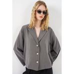 Bigdart Kadın Kruvaze Yaka Oversize Ceket 0747 - Gri