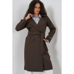 Bigdart Kadın Kruvaze Yaka Trençkot C. Kahverengi Uzun Kol Oversize Model - 40