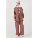 Bigdart Kadın Önü Bağcıklı Tunik Pantolon İkili Takım 6744 - D.Gül Kurusu