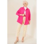 Bigdart Kadın Oversize Basic Tesettür Gömlek Düz Desenli Koyu Pembe Günlük Stil - 38